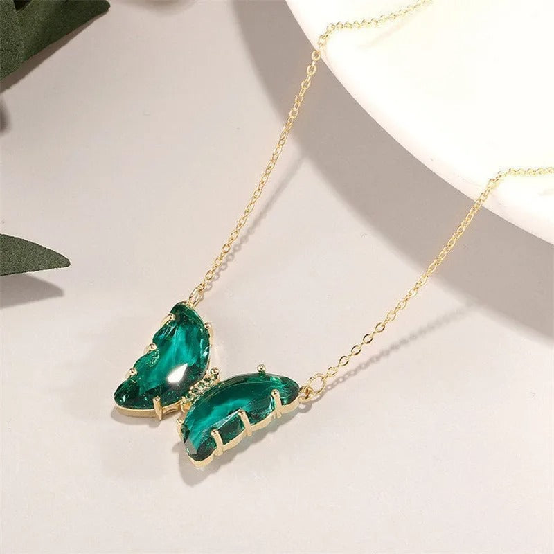 Glamorous Zircon Butterfly Pendant Necklace