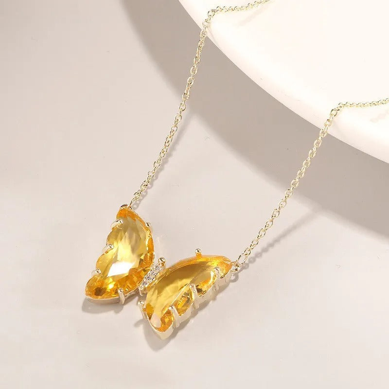 Glamorous Zircon Butterfly Pendant Necklace